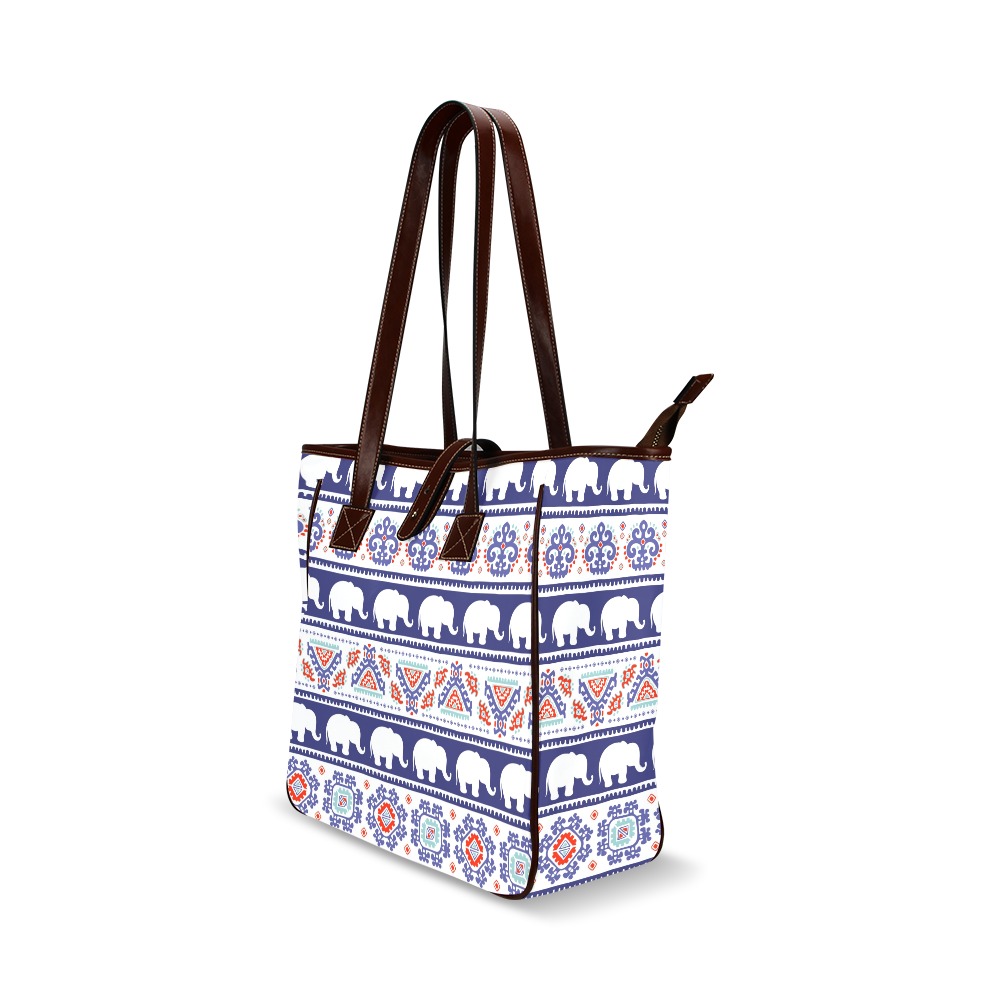 Classic Tote Bag (Model 1644) with tribal print, waterproof fabric, and brown handles for shopping or work.