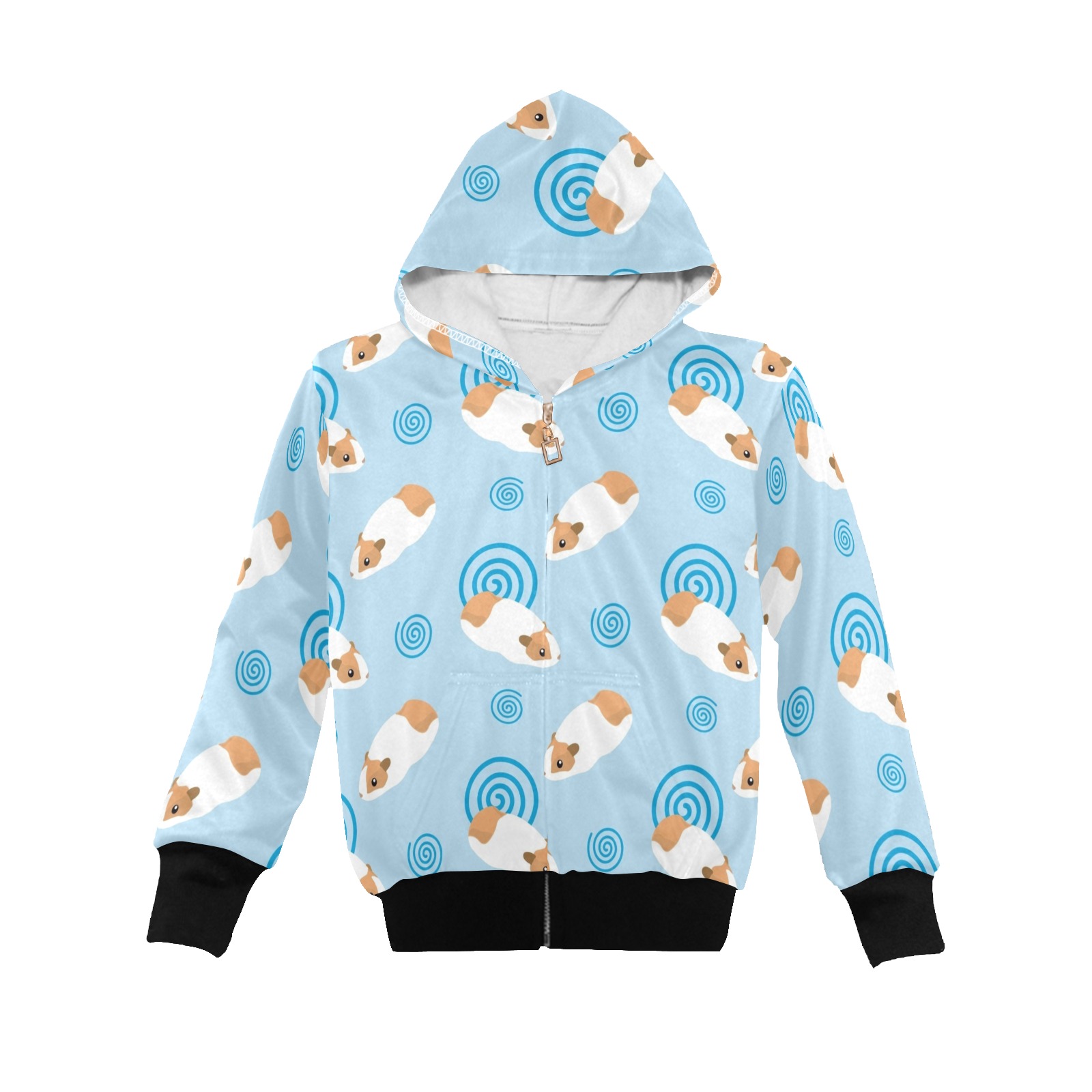 Big Boys' Zip Up Hoodie (H58) - Blue cloud print, front zipper, kangaroo pocket, black cuffs. 100% Polyester