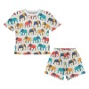 Little girls' short pajama set with colorful elephant print, polyester fabric, summer wear.