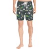 Men's mid-length swim shorts with a unique pattern, featuring an elastic waistband with a fabric drawcord and mesh lining