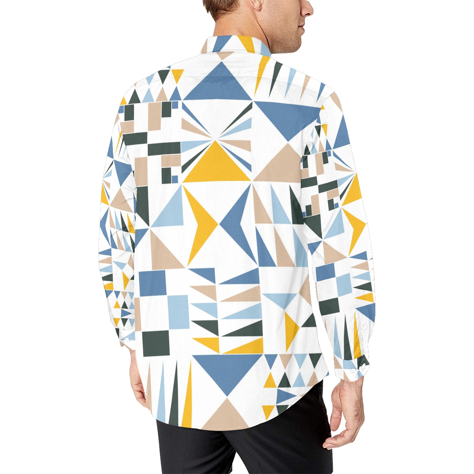 Men's all over print long sleeve shirt (Model T61) with geometric pattern, polyester fabric