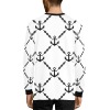 Men's white pajama top with all-over black anchor pattern, polyester fabric, black collar and cuffs, perfect for sleepwear.