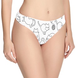 Women's Classic Thong (Model L5) featuring a playful cat pattern, made from soft polyester for everyday comfort.
