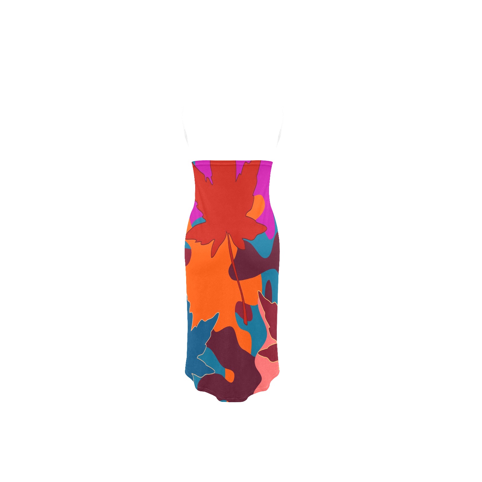 Spaghetti strap backless beach dress with vibrant abstract print, perfect for seaside outings. Made of 100% Polyester