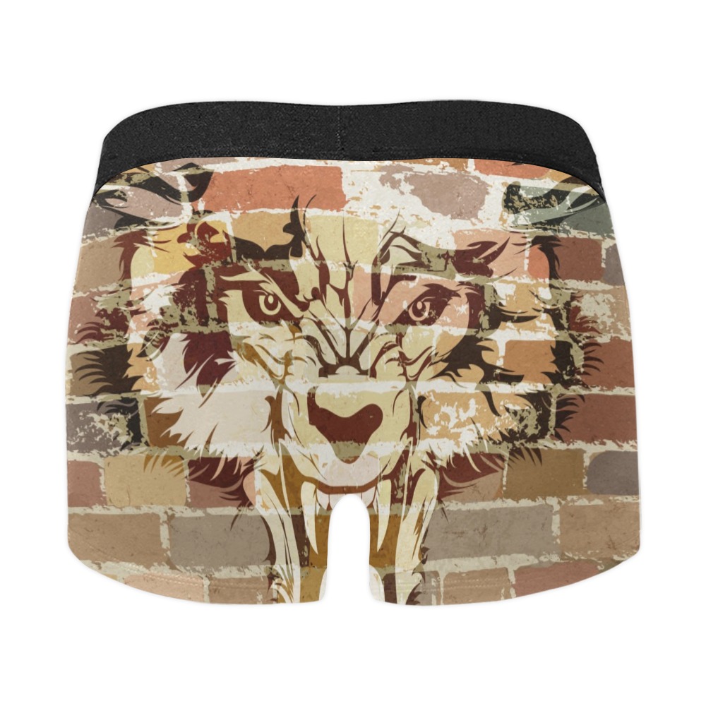 Men's All Over Print Boxer Briefs (Model L10) with wolf face design, comfortable polyester briefs.