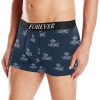 Men's navy blue boxer briefs with custom "FOREVER" waistband, polyester material, all-over print, comfortable fit