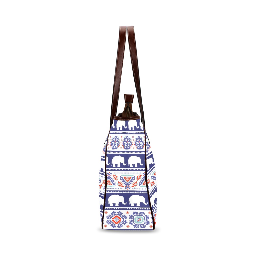 Waterproof Classic Tote Bag (Model 1644) with tribal elephant pattern, brown handles.