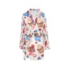 Women's all over print night robe, cupcake dessert pattern, belt design, polyester fabric, comfortable sleepwear.