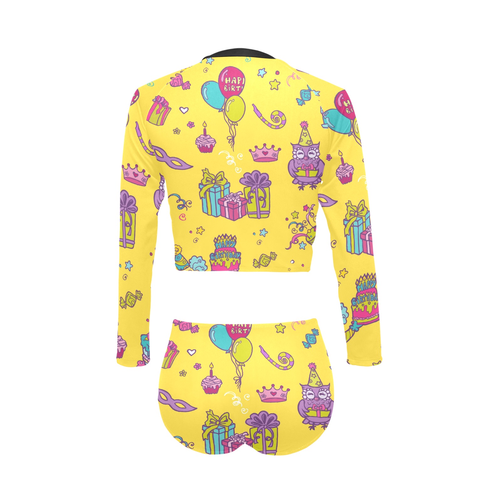 Yellow Women's Long Sleeve Bikini Set S27 with unique pattern, printed, spandex