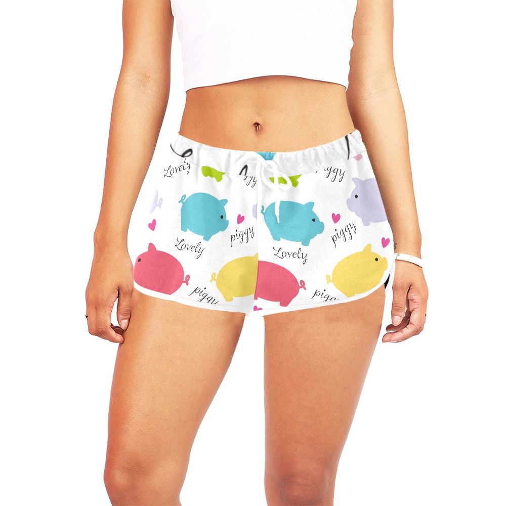 Women's casual shorts (Model L19) with colorful all-over print, polyester fabric.