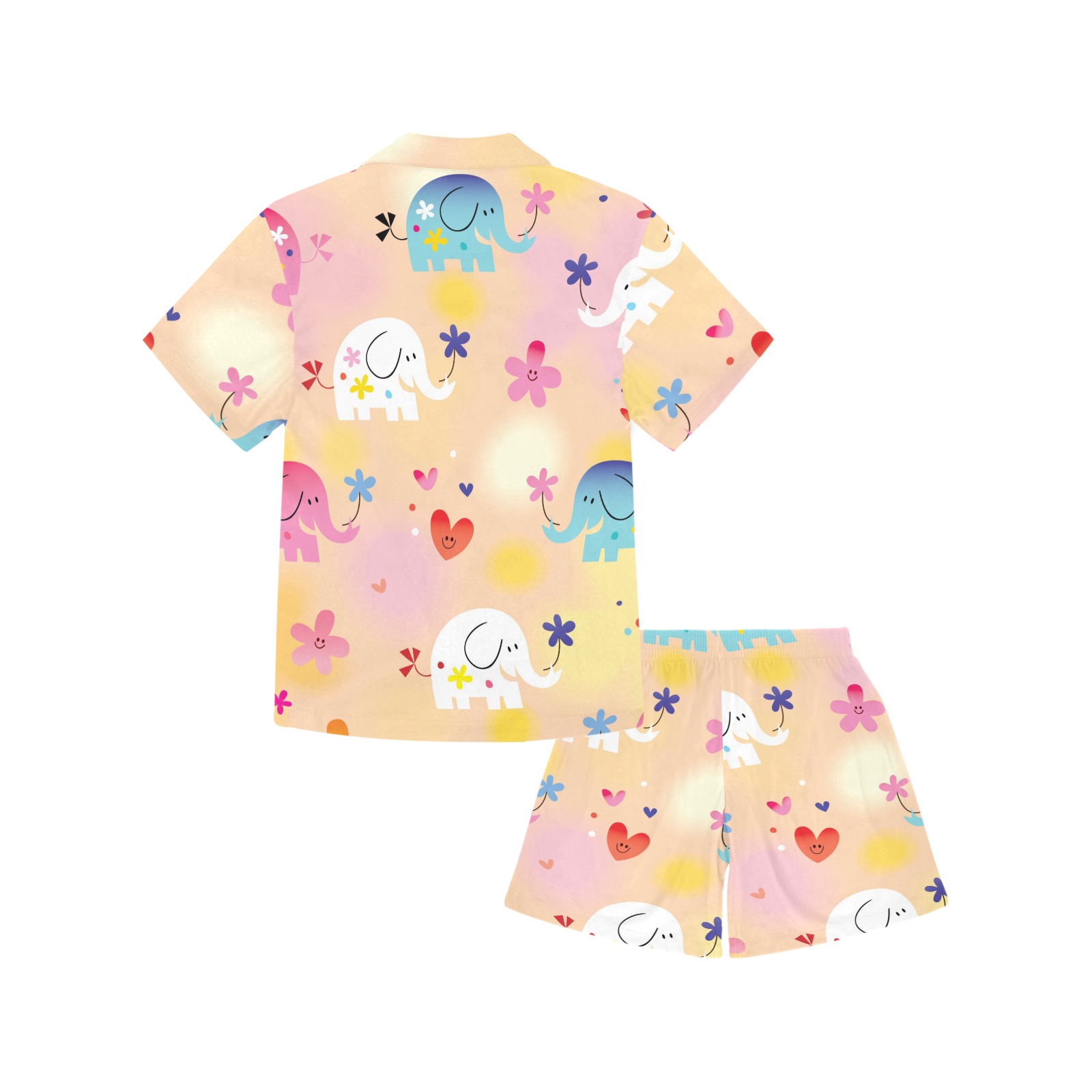 Little Girls' V-Neck Pajama Set - Cartoon Print, Polyester Sleepwear, Shorts and Top