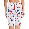 Women's white workout half tights with red and blue star pattern. Yoga and fitness apparel.