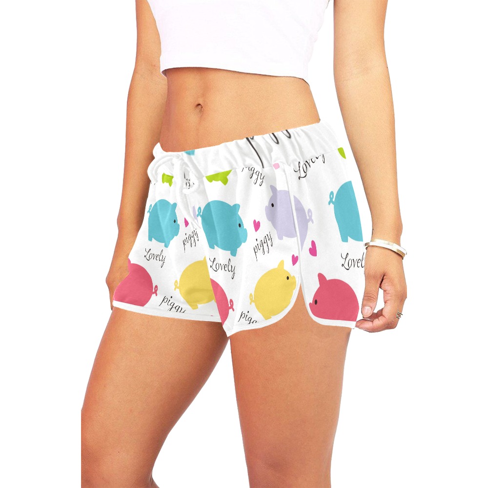Women's All Over Print Casual Shorts (Model L19) with colorful fruit pattern, polyester fabric, and elastic waistband.
