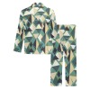 Men's V-Neck Pajama Set in geometric green and white print, polyester sleepwear.