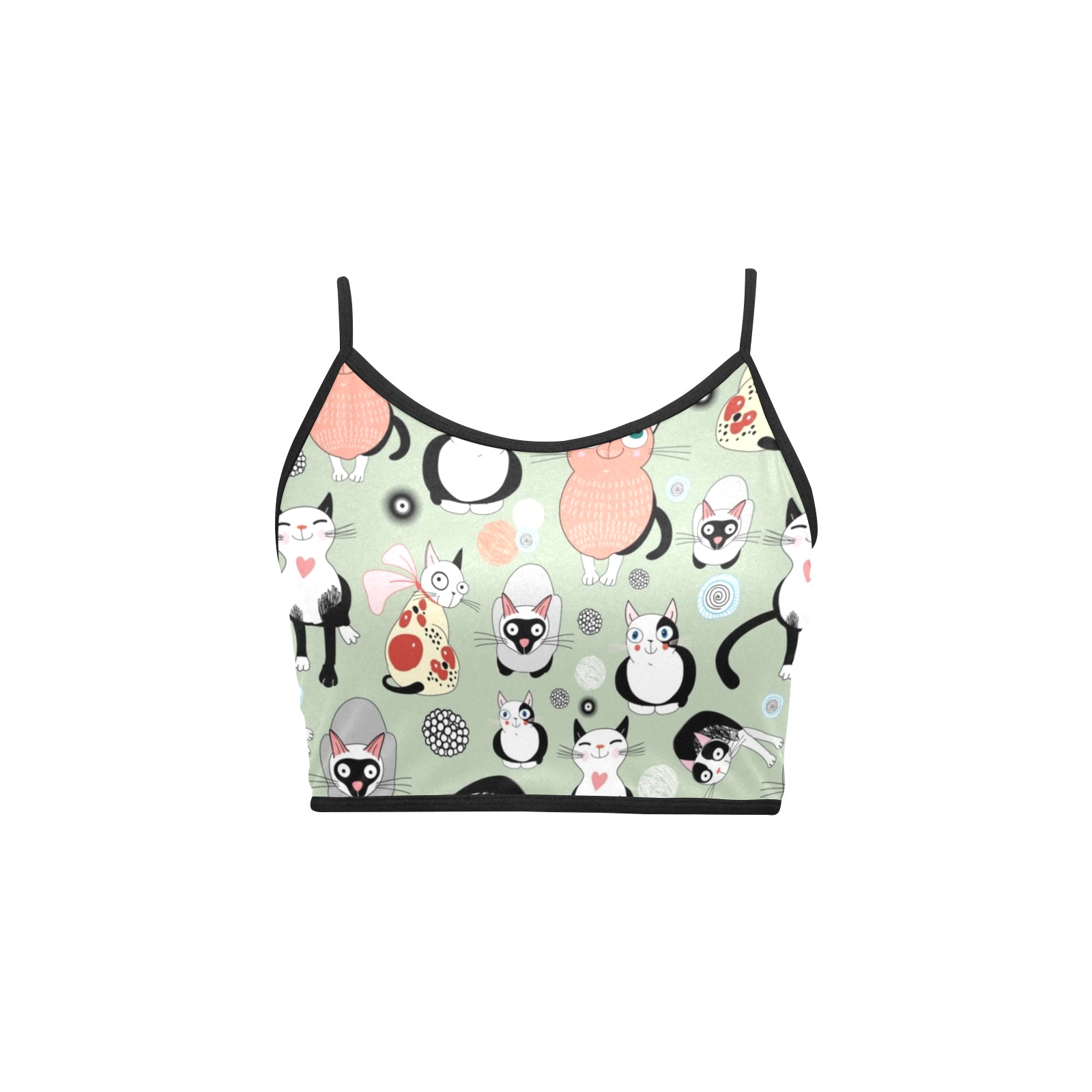 Spaghetti Strap Crop Top with cartoon print, yoga & casual wear, polyester spandex blend.