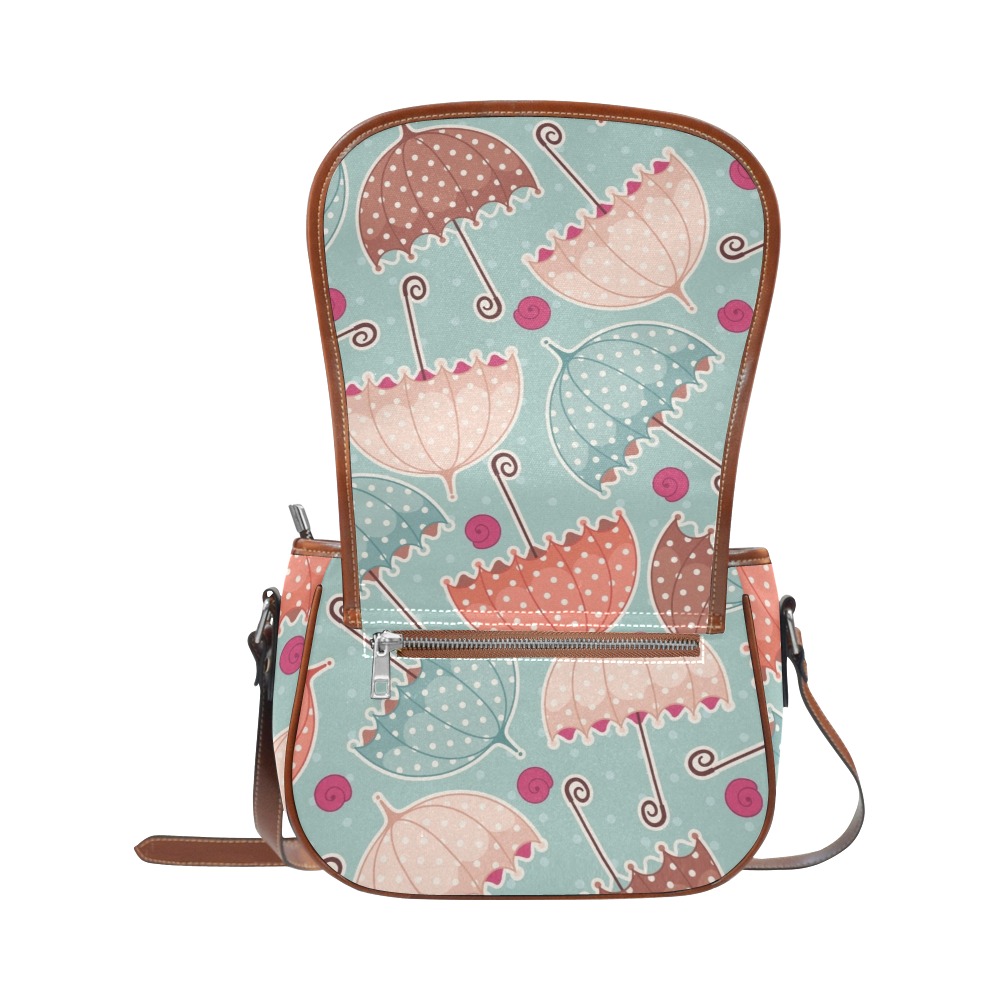 Saddle Bag (Model 1649) (Big) for women with turquoise patterned design, adjustable strap, waterproof Oxford cloth.