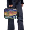 PU Leather Lunch Bag with Eiffel Tower art print, black handle. Durable, insulated and stylish lunch bag.