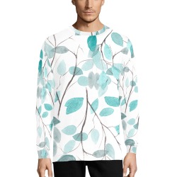 Men's pajama top featuring a custom teal leaf pattern, made of 100% polyester