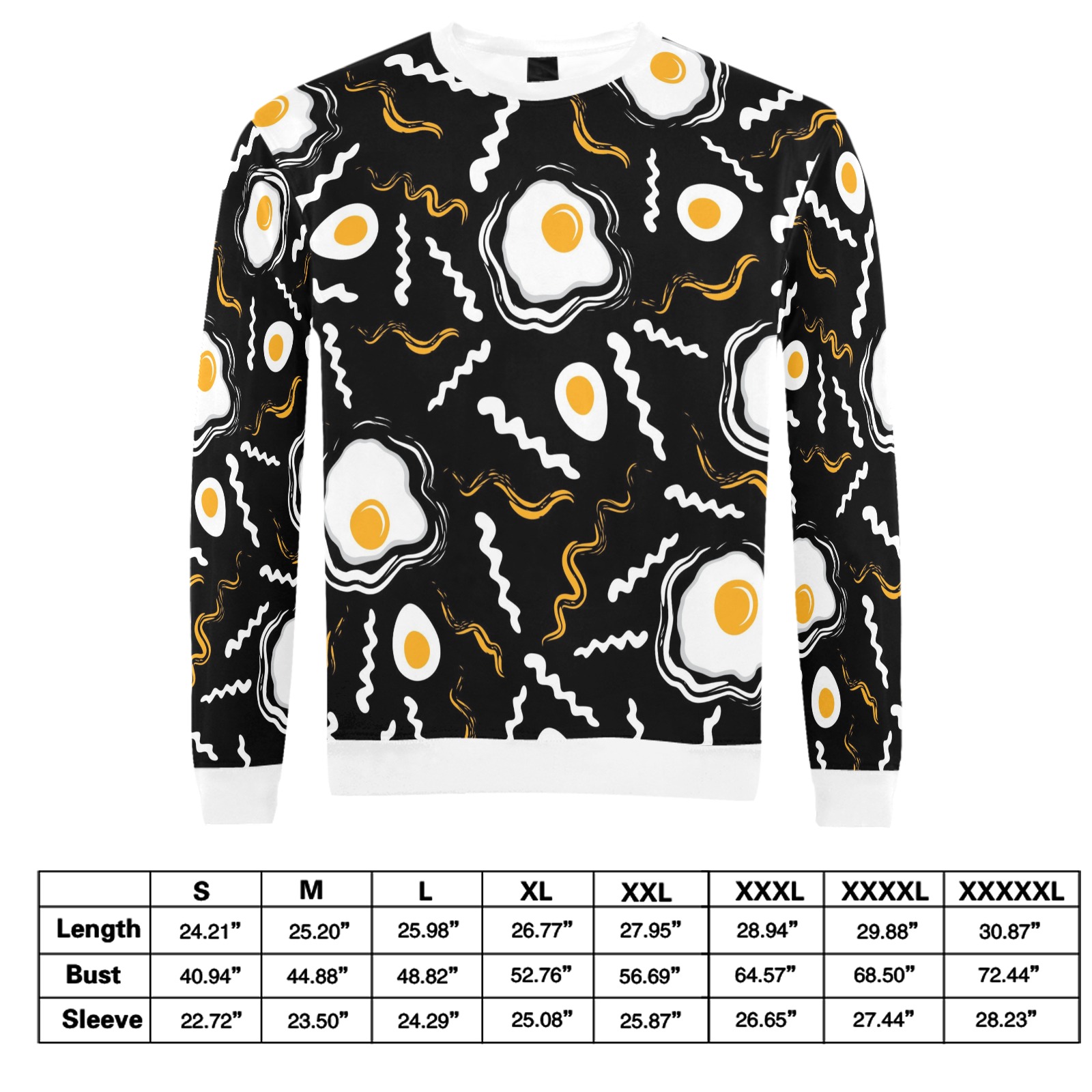 Men's Egg and Bacon Print Sweatshirt (Model H18) - Black