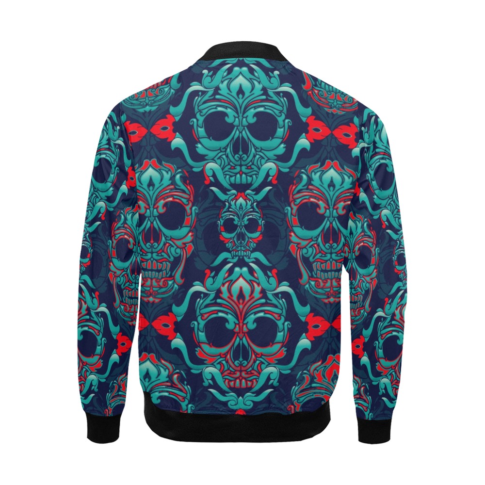Men's All Over Print Casual Jacket (Model H19) with skull pattern, blue polyester jacket.