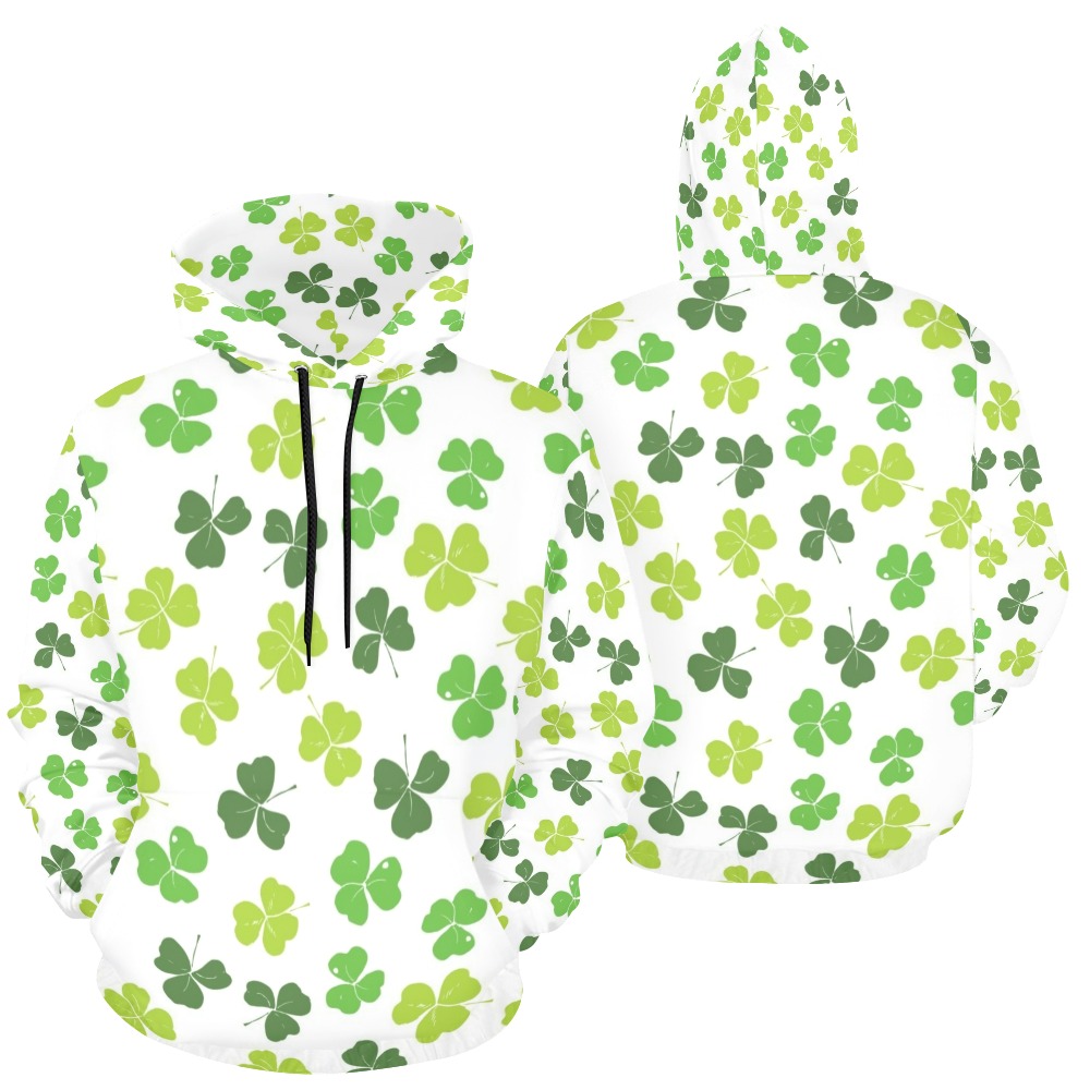 Women's clover print hoodie (Model H13) with hood and pocket, spring/autumn wear.