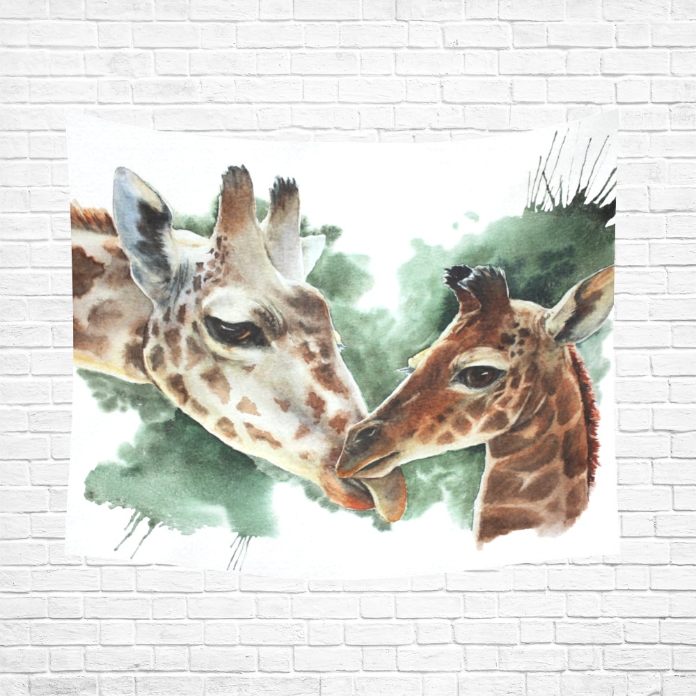 Watercolor giraffe wall tapestry, 60x51 inch, ideal for home decor