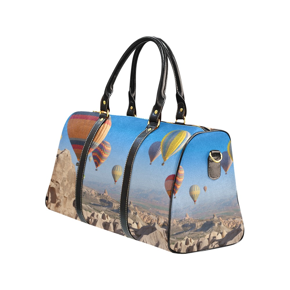 Black Travel Bag with hot air balloon design, waterproof and durable, model 1639