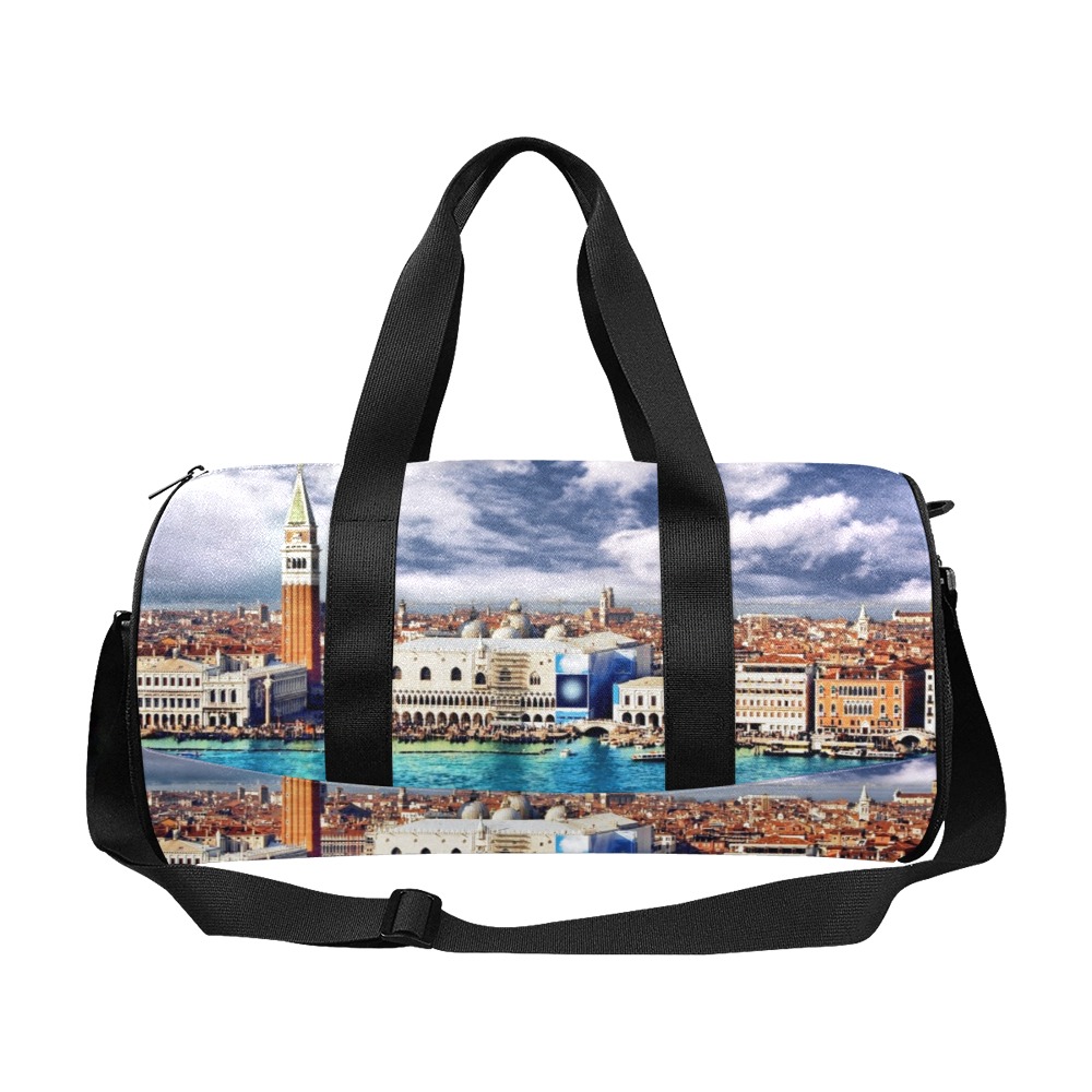 Model 1679 Travel Duffel Bag with scenic print and adjustable strap, perfect for travel and outdoor activities.