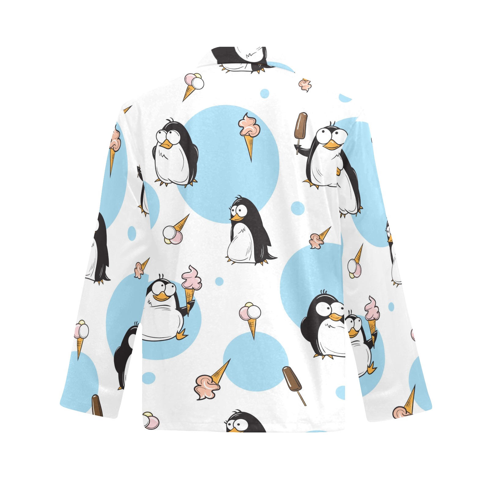 Men's V-Neck Long Pajama Top with Penguin Pattern