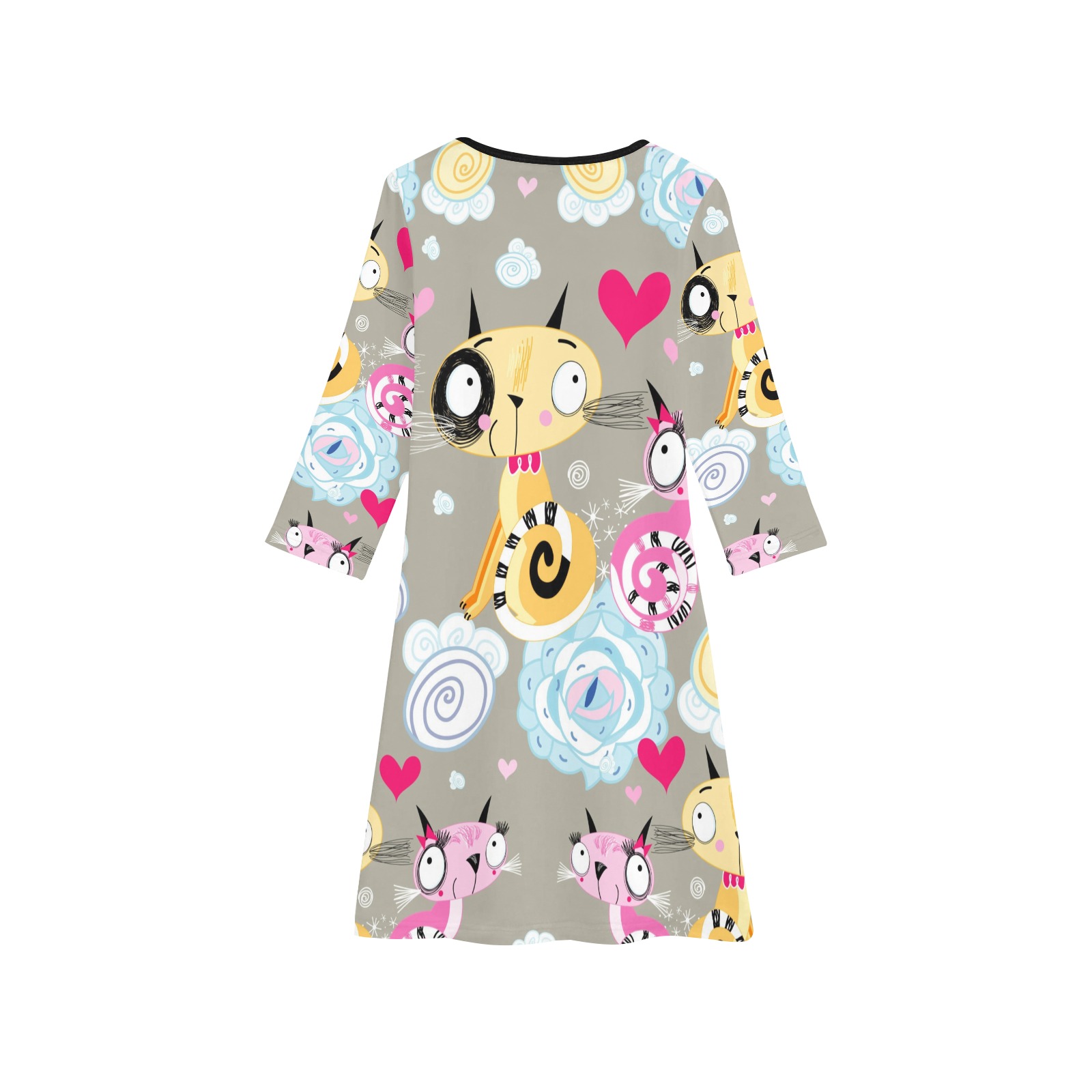 Girls' Long Sleeve Dress (D59) featuring a cartoon giraffe pattern, suitable for school and parties.
