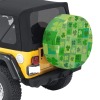 Green shamrock Spare Tire Cover(17") on yellow Jeep, made of durable polyester