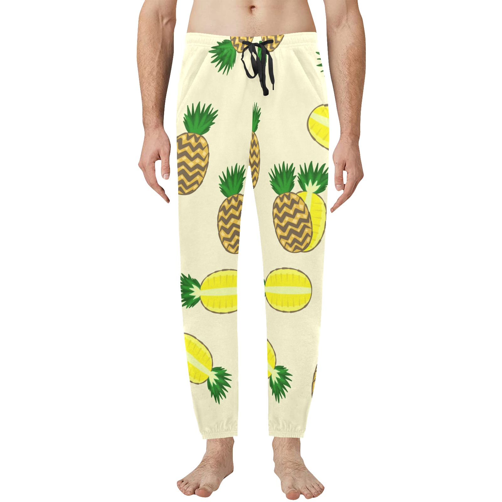 Men's Jogger Pajama Pants with Pineapple Print, 100% Polyester, Comfortable Home Wear