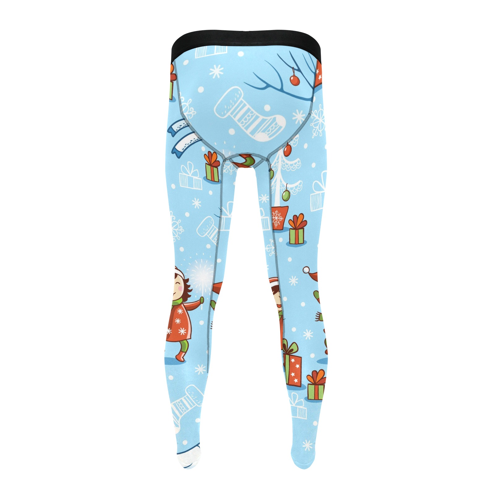 Men's blue compression leggings with cartoon print for workout. Athletic wear.