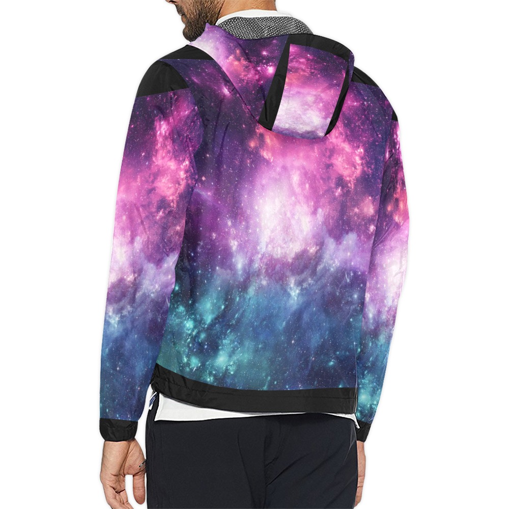 Galaxy Print Hooded Windbreaker (Model H23) - All-over print, hooded, polyester, for men and women