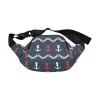 Unisex waist bag with anchor pattern, durable nylon cloth, front pocket, perfect for sports and travel