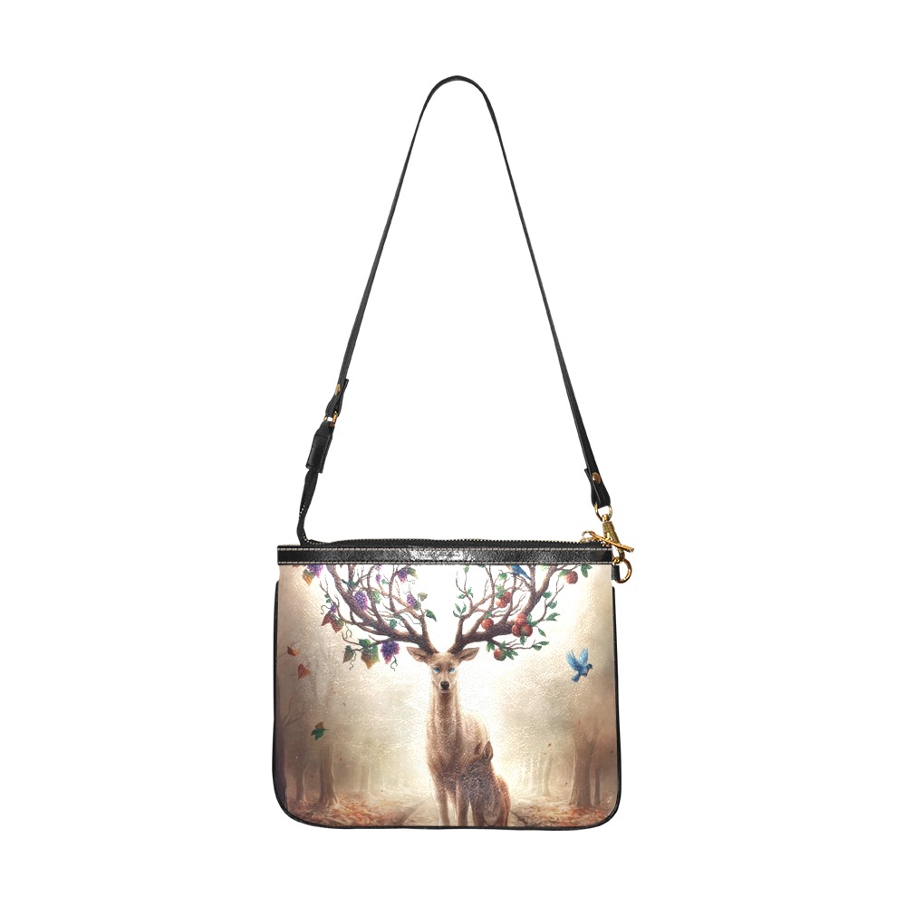 Model 1710 Small Shoulder Bag with Deer Design, PU Leather, Adjustable Strap, for women.