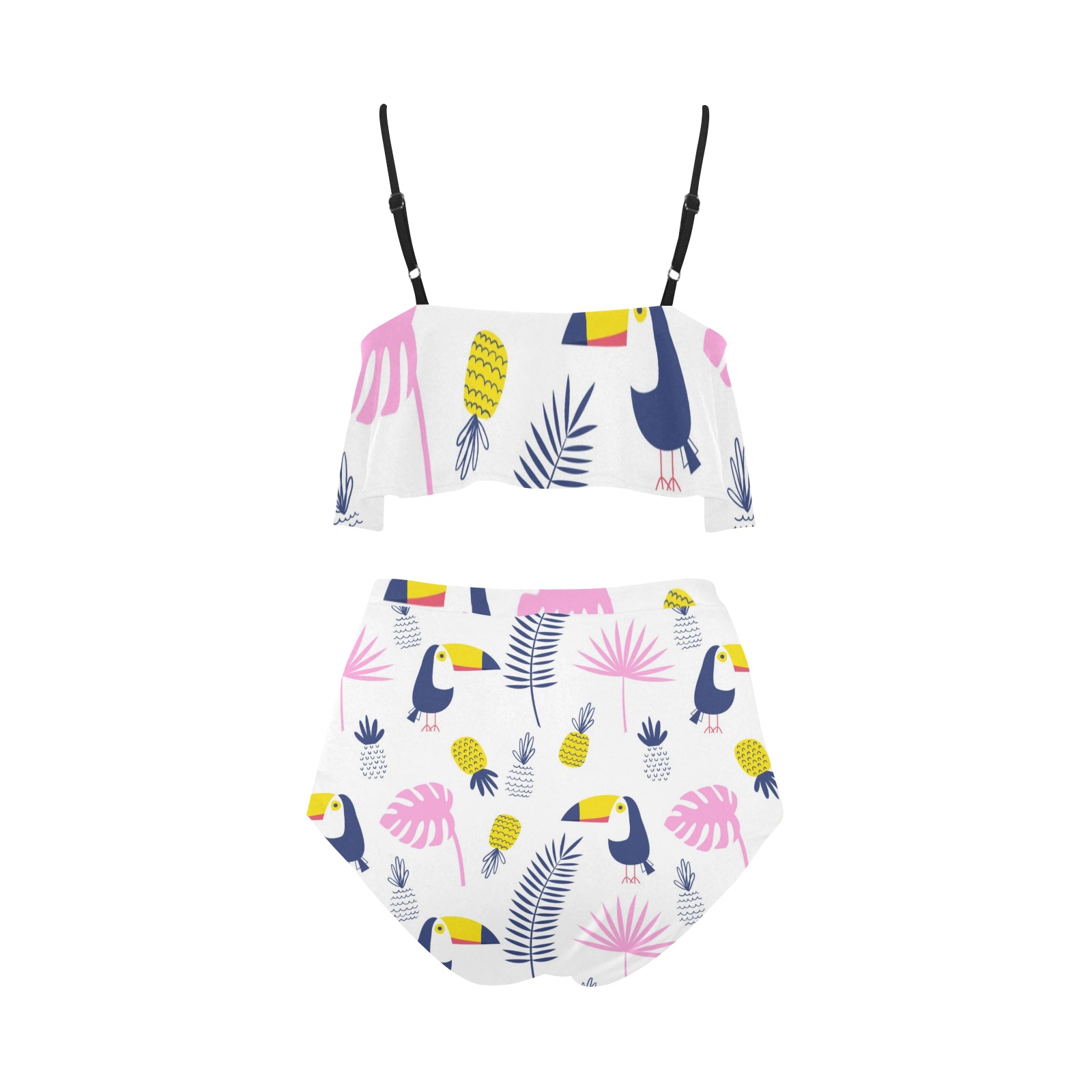 High Waisted Flounce Bikini Set (S13) with tropical print and flounce detail, for women