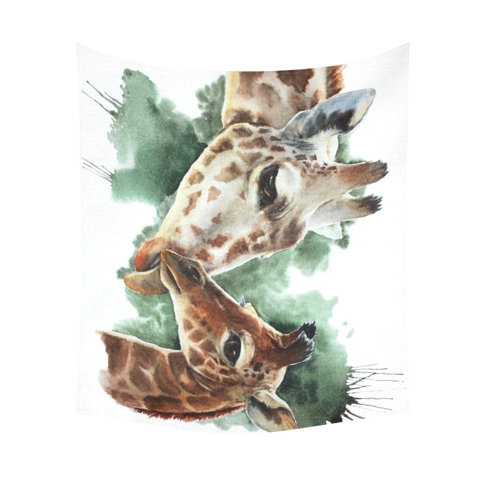 Watercolor giraffe tapestry, soft tones, 60x51 inch wall decor, perfect for Inkedjoy.