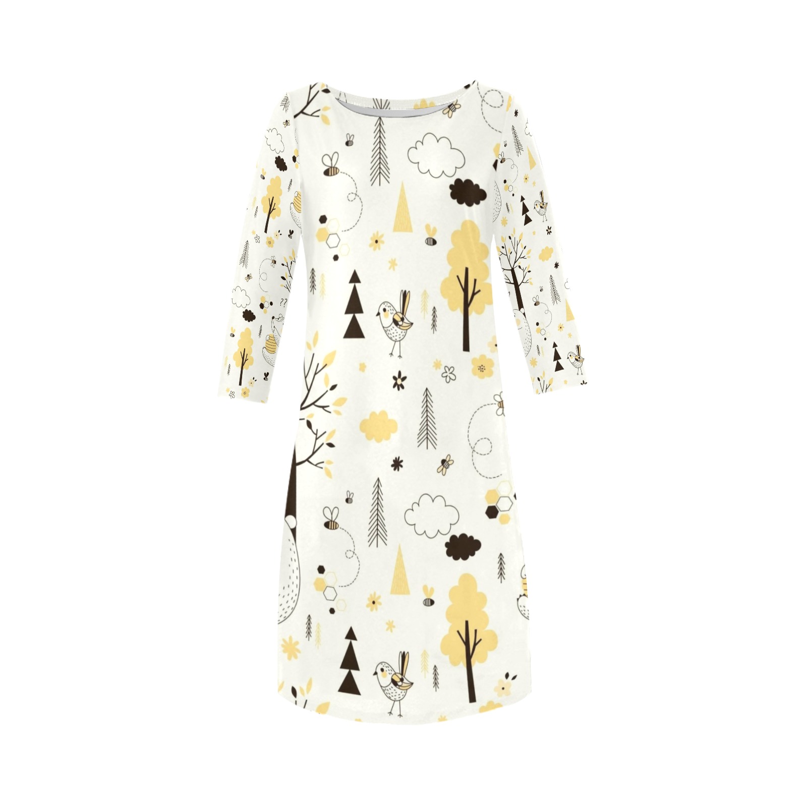 Women's Loose Round Neck Dress (Model D22) with all-over print, made of Polyester and Spandex blend, comfortable fit