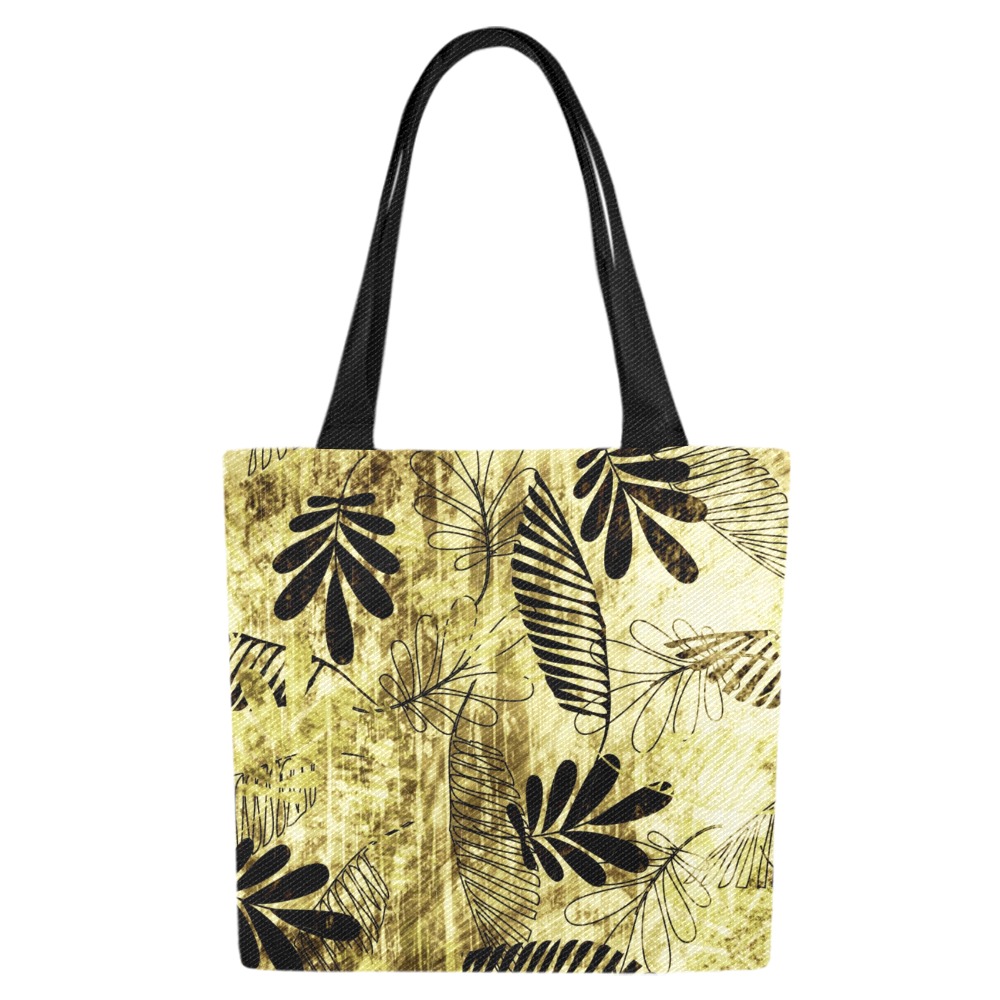 Yellow floral canvas tote bag (Model 1657) with black handles, ideal for shopping and travel, Set of 2