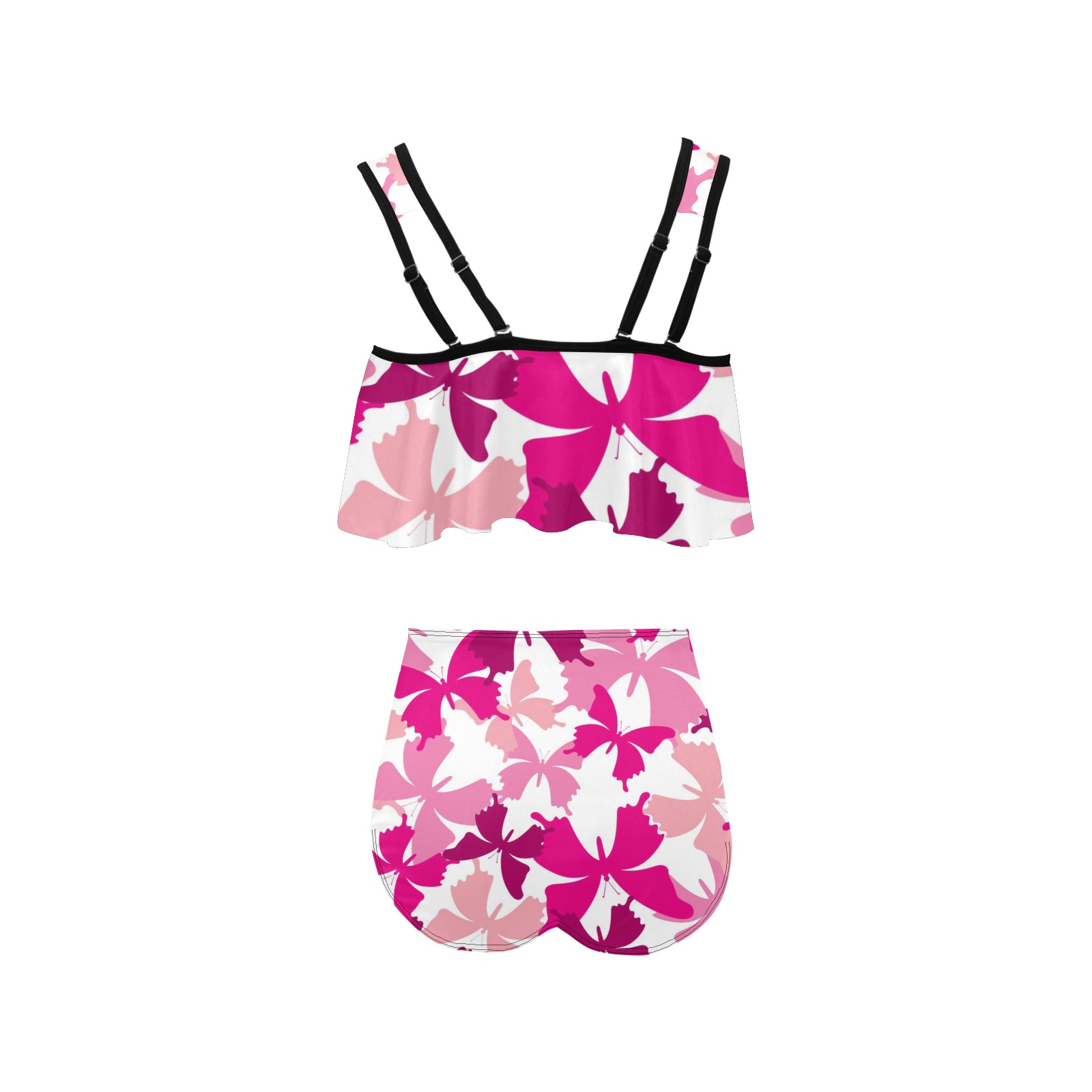 Pink floral high-waisted flounce bikini set for women, perfect summer swimwear