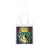 Canvas tote bag with skull print and metal button closure, perfect for shopping or daily use.