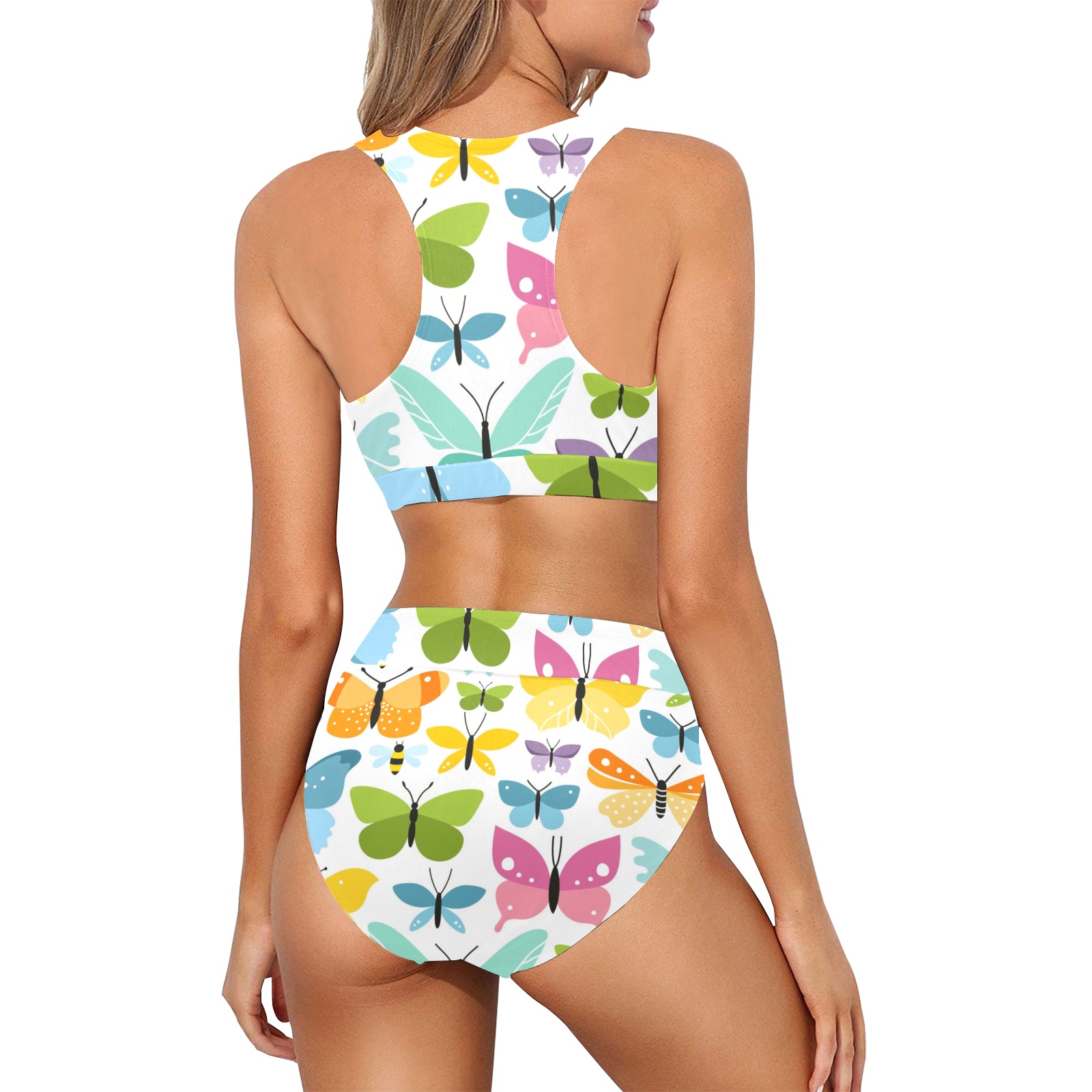 Women's Crop Top Bikini Set (S21) with butterfly print, perfect for summer.