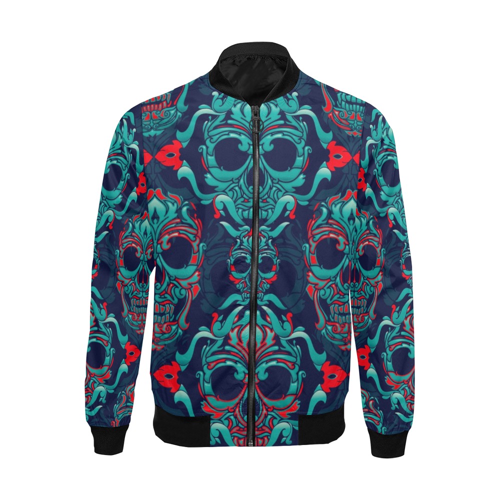 Men's All Over Print Casual Jacket (Model H19) with unique blue pattern, full zip, polyester fabric.