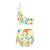 High Waisted One Shoulder Bikini Set with starfish and surfboard print, ideal for beach vacations