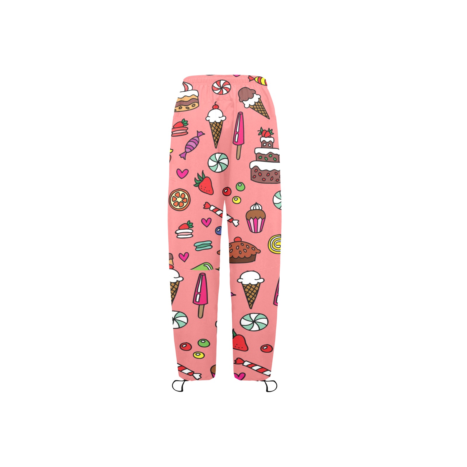 Pink ice cream print sweatpants for women, with pockets and adjustable waist, quick-dry fabric.