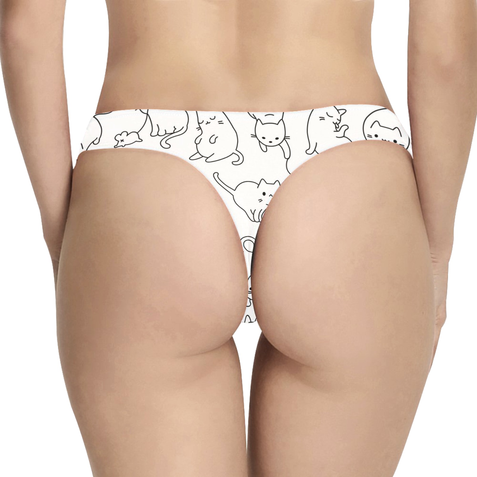 Women's Classic Thong (Model L5) with a playful cat pattern, made of soft polyester for everyday comfort and a sexy look.