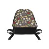 Medium canvas backpack with colorful floral and skull pattern, black straps, perfect for school or outdoor use.