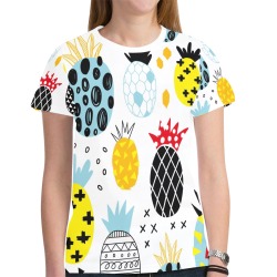 Women's pineapple print mesh T-shirt, breathable, perfect for daily wear.