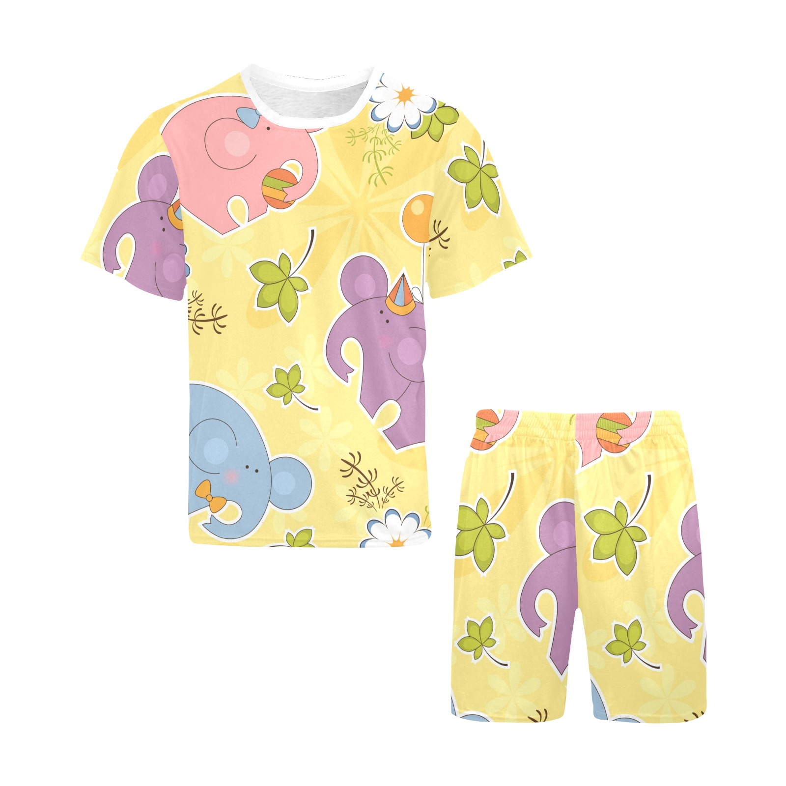 Men's Yellow Pajama Set with Cartoon Print for Summer